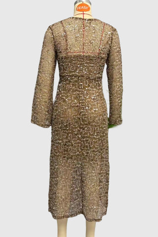 V-Neck Sequin Long Sleeve Dress