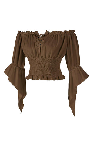 Off-Shoulder Lace-Up Blouse