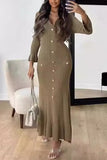 Button-Front Knit Casual Dress