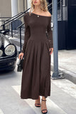 Off-Shoulder Pleated Casual Dress
