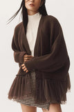 V-Neck Cardigan with Tulle Accents