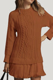 Cable Knit Casual Dress with Pleated Skirt