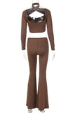 Cutout Design Flare Pants Set