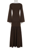 Ruched Bell-Sleeve Evening Dress