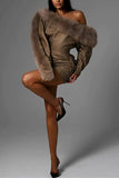 Asymmetric Faux Fur Mini Dress