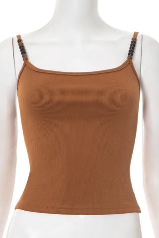 Ribbed Cami with Beaded Straps