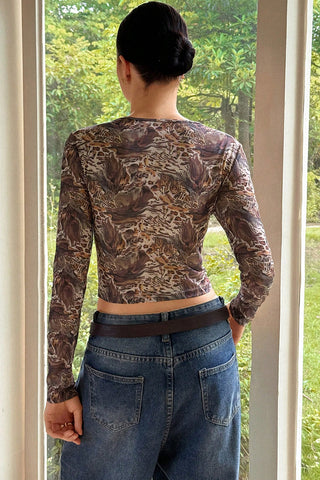 Long-Sleeve Printed Blouse