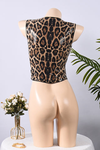 Button-Front Leopard Sequin Tank