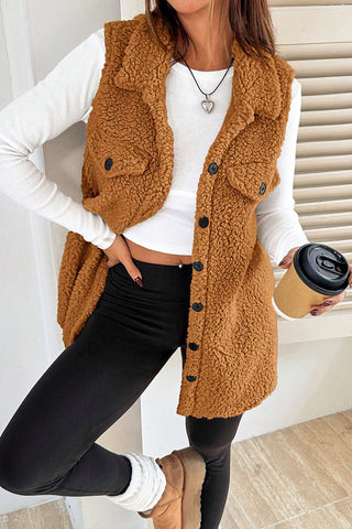 Cozy Button-Front Sleeveless Jacket