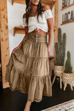 Tiered Button-Front Denim Skirt