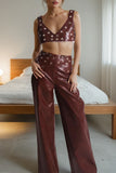 Eyelet Crop Top and Flared Pants Set