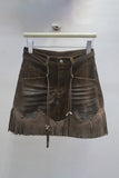 Fringe-Trim Mini Skirt with Pocket Detail