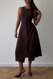 Buttoned Front Sleeveless Midi Dress