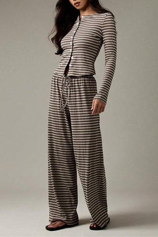 Striped Long-Sleeve Casual Pants Set