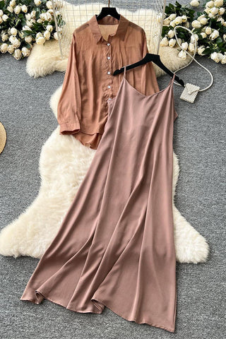 Elegant Cami Dress and Button-Up Set