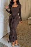 Elegant Knot-Front Long Sleeve Dress