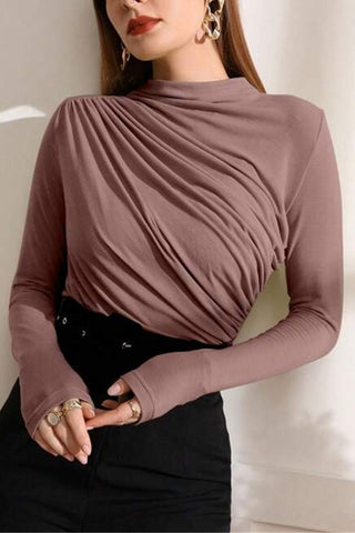 Elegant Ruched Long-Sleeve T-Shirt