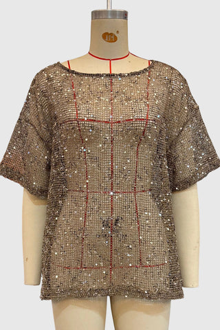 Sequined Mesh T-Shirt