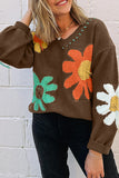 Floral Pattern V-Neck Sweater