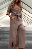 Casual Tie-Front Top and Wide-Leg Pants Set