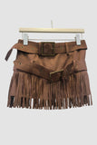 Fringe Mini Skirt with Belt Detail