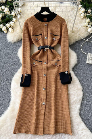 Buttoned Knit Casual Dress