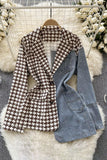 Two-Tone Houndstooth Denim Jacket
