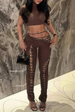 Eyelet Lace-Up Crop Top and Pants Set