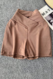 V-Waist Slim Brown High-Waist Shorts
