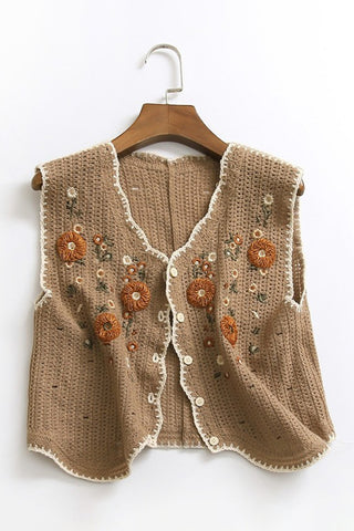 Floral Button-Front Knit Vest