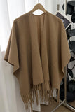 Fringe-Trim Open Front Poncho