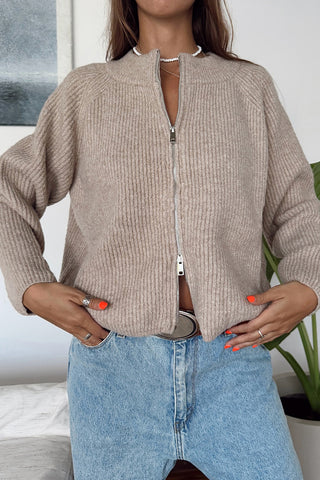 Zip-Front Ribbed Knit Jacket