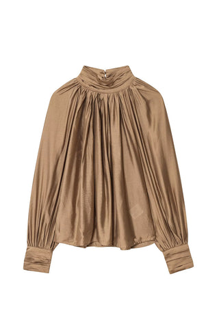 Elegant High-Neck Pleated Blouse