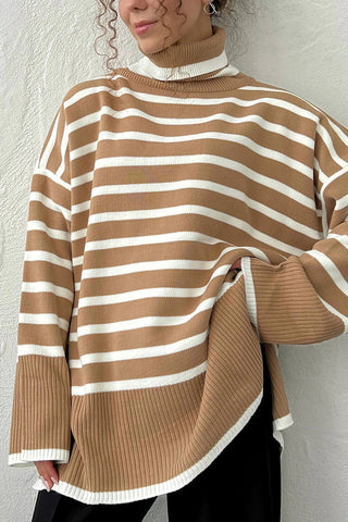 Striped Mock Neck Sweater