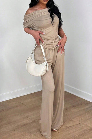 Off-Shoulder Pants Set with Ruched Detail