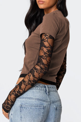 Lace Sleeve Fitted Tee