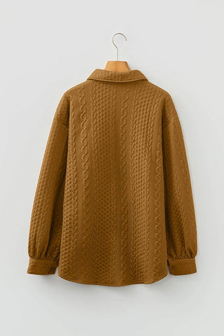 Cable Texture Puff Sleeve Loose Shacket