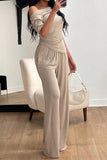 Off-Shoulder Pants Set with Ruched Detail