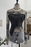 Asymmetric Denim Overlay Top