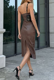 Strapless Midi Dress with Side Slit