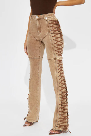 Lace-Up Detail Straight Jeans