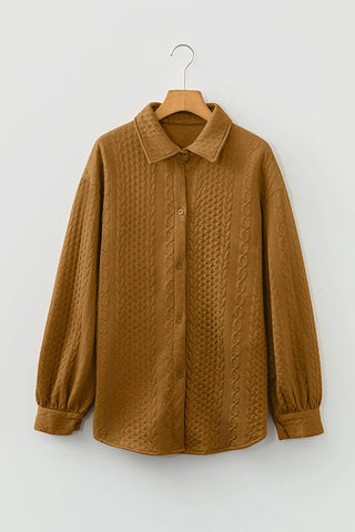 Cable Texture Puff Sleeve Loose Shacket