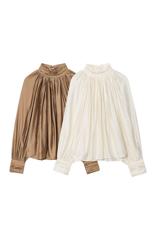 Elegant High-Neck Pleated Blouse