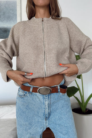 Zip-Front Ribbed Knit Jacket