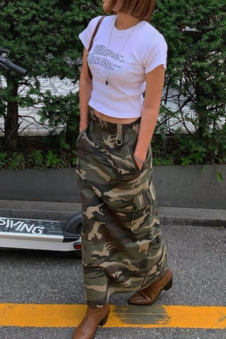 Camouflage Cargo Midi Skirt