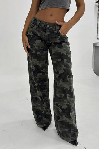 Wide-Leg Camo Casual Pants