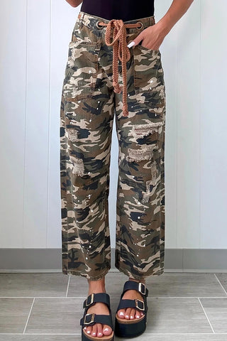 Camouflage Distressed Denim Pants