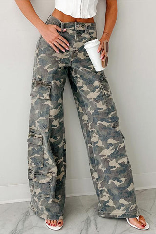 Camouflage Cargo Straight Jeans