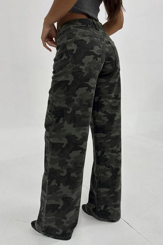 Wide-Leg Camo Casual Pants