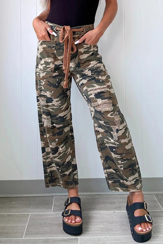 Camouflage Distressed Denim Pants